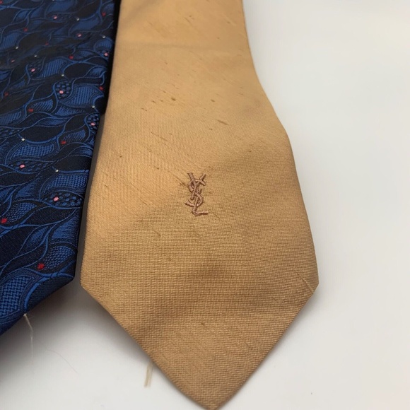 Set of Two Vintage Yves Saint Laurent Silk Ties Blue & Gold - Picture 3 of 15